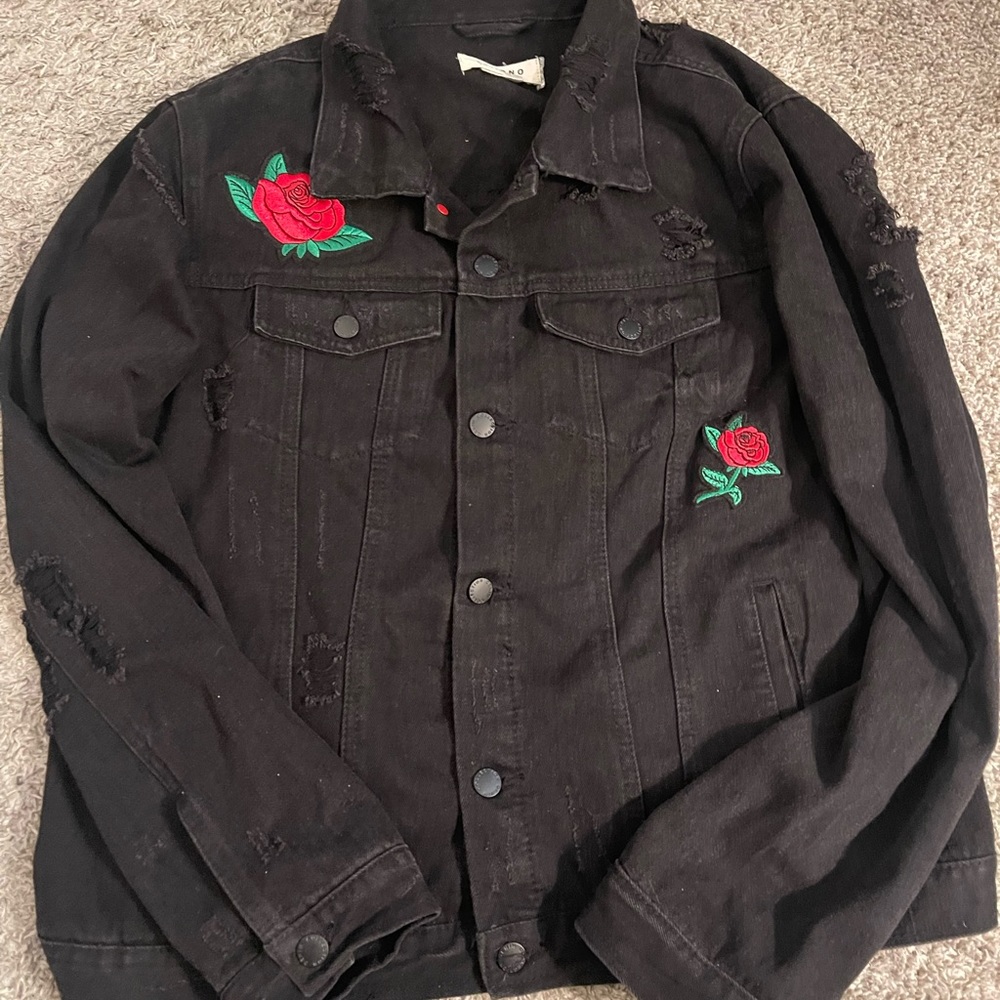 Black Jean Jacket with Roses